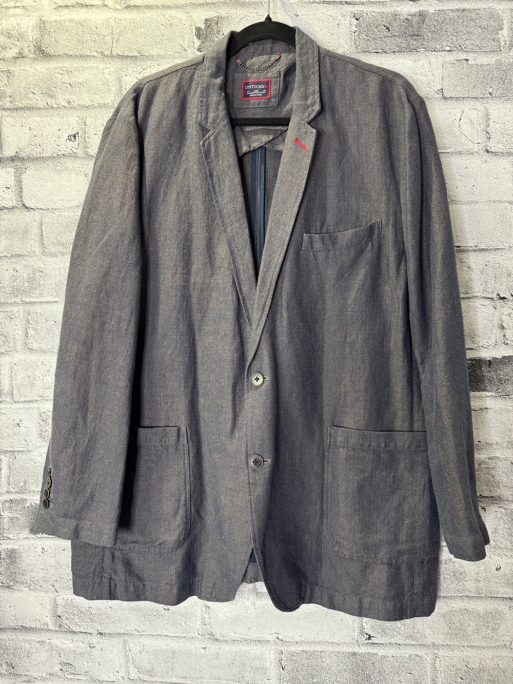 UNTUCKit Grey Herringbone Linen-Cotton Blazer